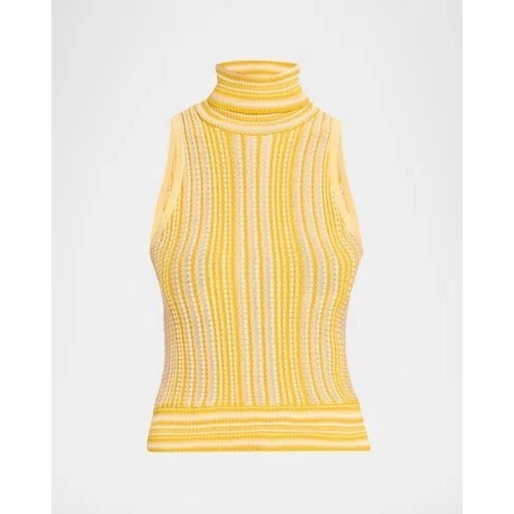 RAMY BROOK Leonie Turtleneck Top In Daisy Yellow Stripe Sz L NWT $265 Designer